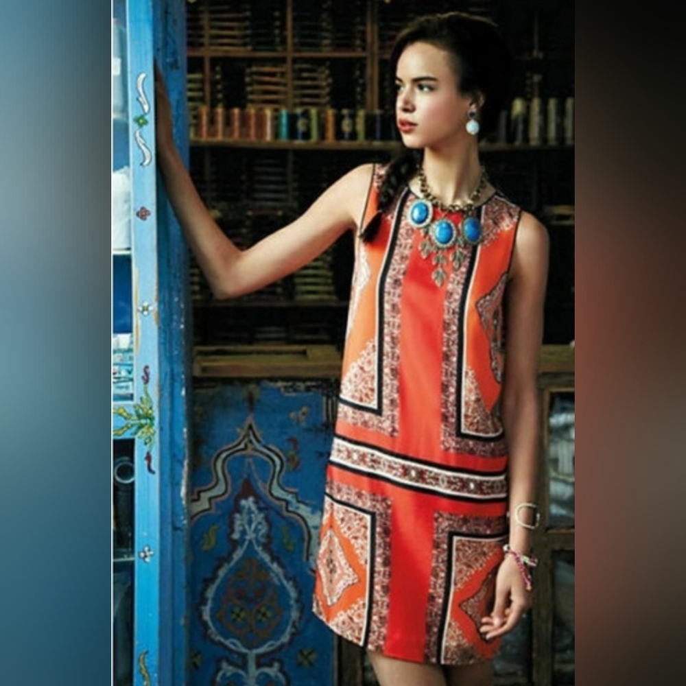 Anthropologie Maeve Canna Chic Orange Patterned Dress